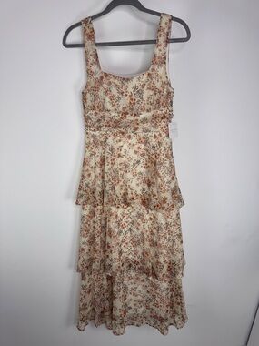 Altar'd State Cream and Rust Floral Tiered Midi Dress